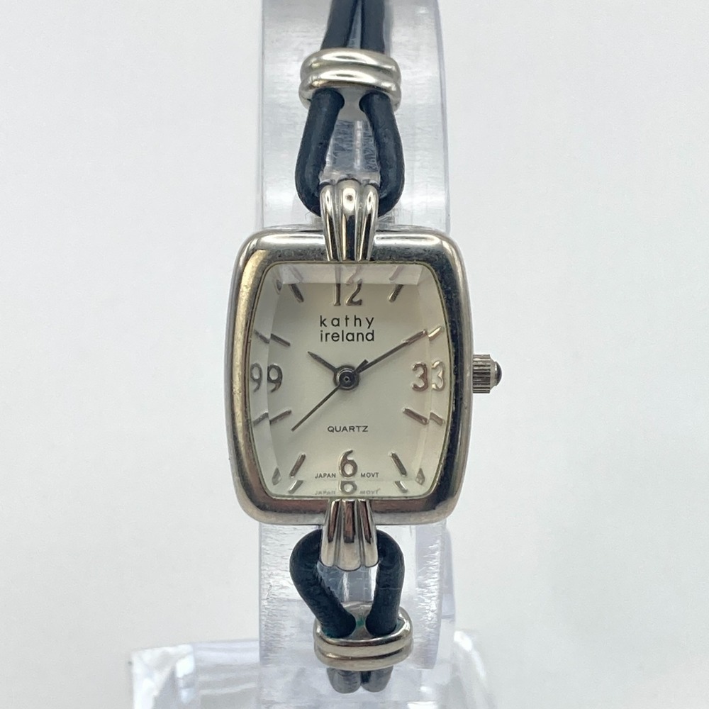 Kathy Ireland Women's Watch Silver Tone Faceted Waxed Cord New Battery SMALL 6"